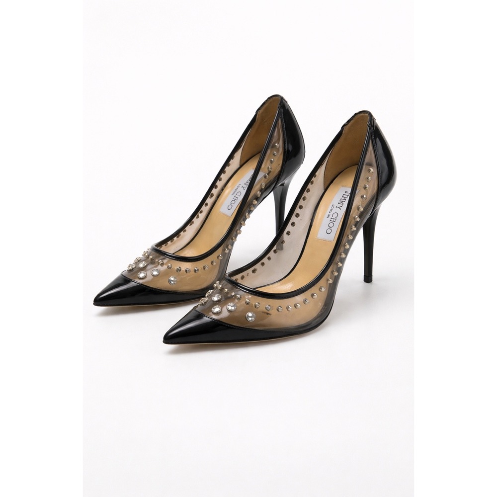 Jimmy Choo Sparkler Studded Crystal PVC Black Patent Leather‎ Pumps Size 38